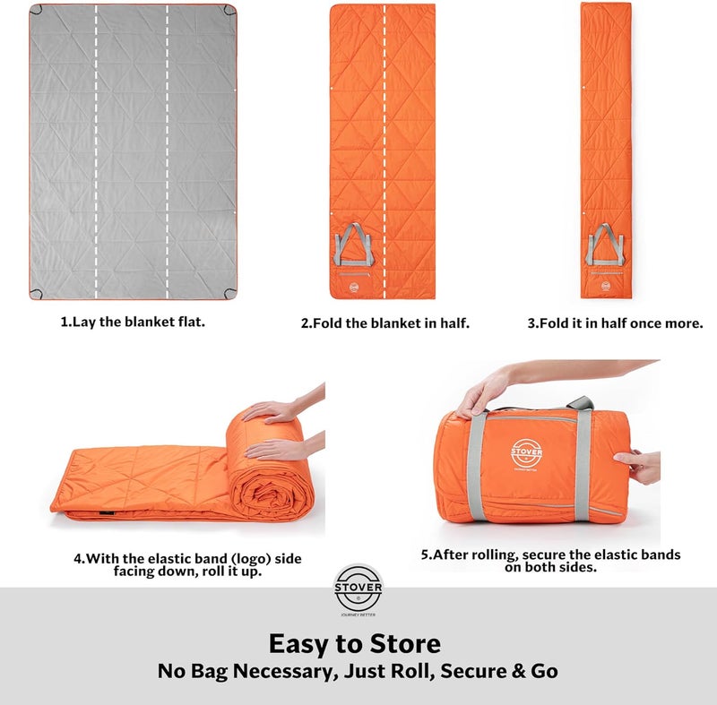 STOVER Large Waterproof Outdoor Stadium Blanket– Extra Thick Soft Fleece Camping Blanket for Travel, Picnics, Sports, Dogs– 79"x55" Warm, Windproof, Sand-proof, Lightweight, Packable (Game Day Orange) - Image 4